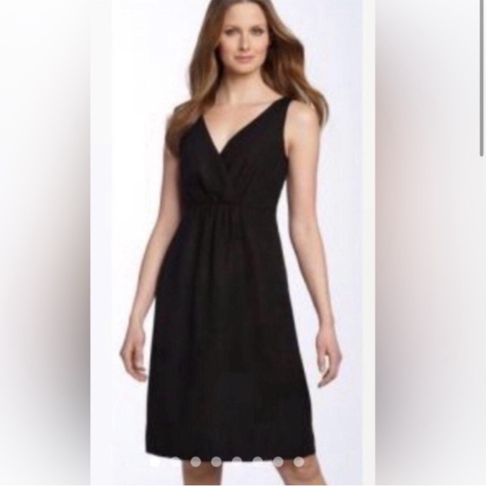 Eileen Fisher 100% Silk Jersey Faux Wrap V-neck Sleeveless Dress Black XS